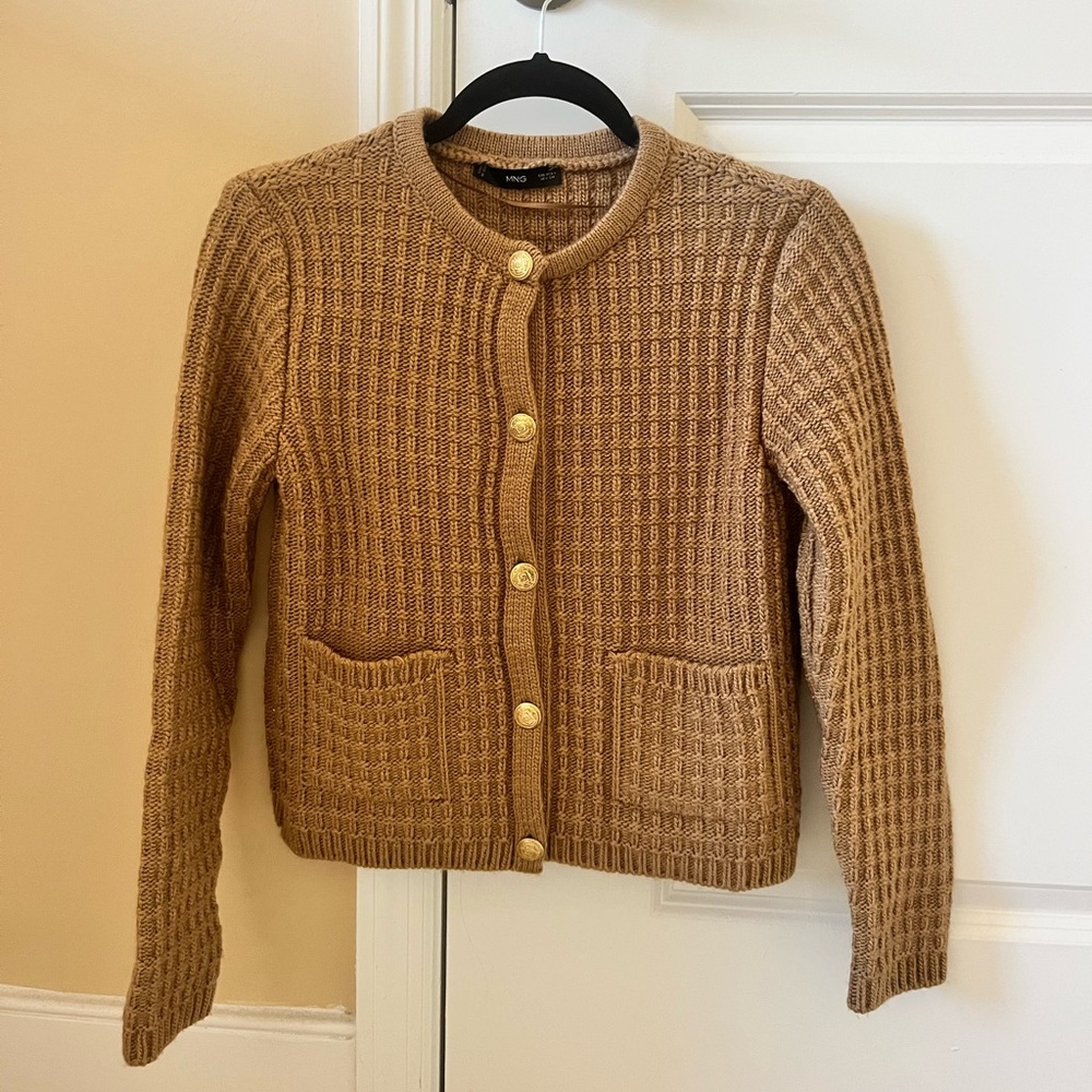 Mango Tan Cardigan with Gold Buttons